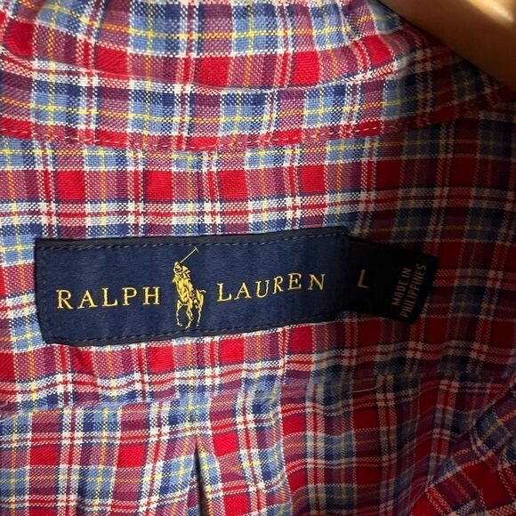 Polo Ralph Lauren Button Down Shirt Collared Plaid Red Blue White Yellow Men’s L - Picture 3 of 13